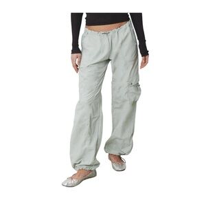 NWT Peachy Den The Mimi Bottoms Trousers Cargo Pants Oyster Gray Green Small